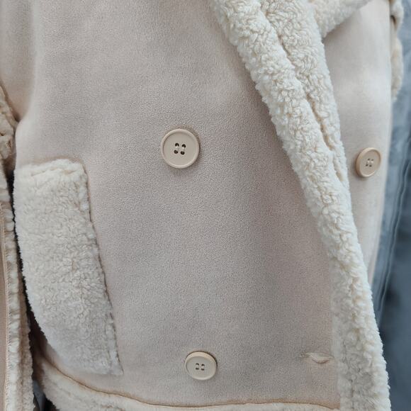 Area Stars Aurora bomber faux suede shearling cream Sz Med Cropped Minimalist - Picture 4 of 13